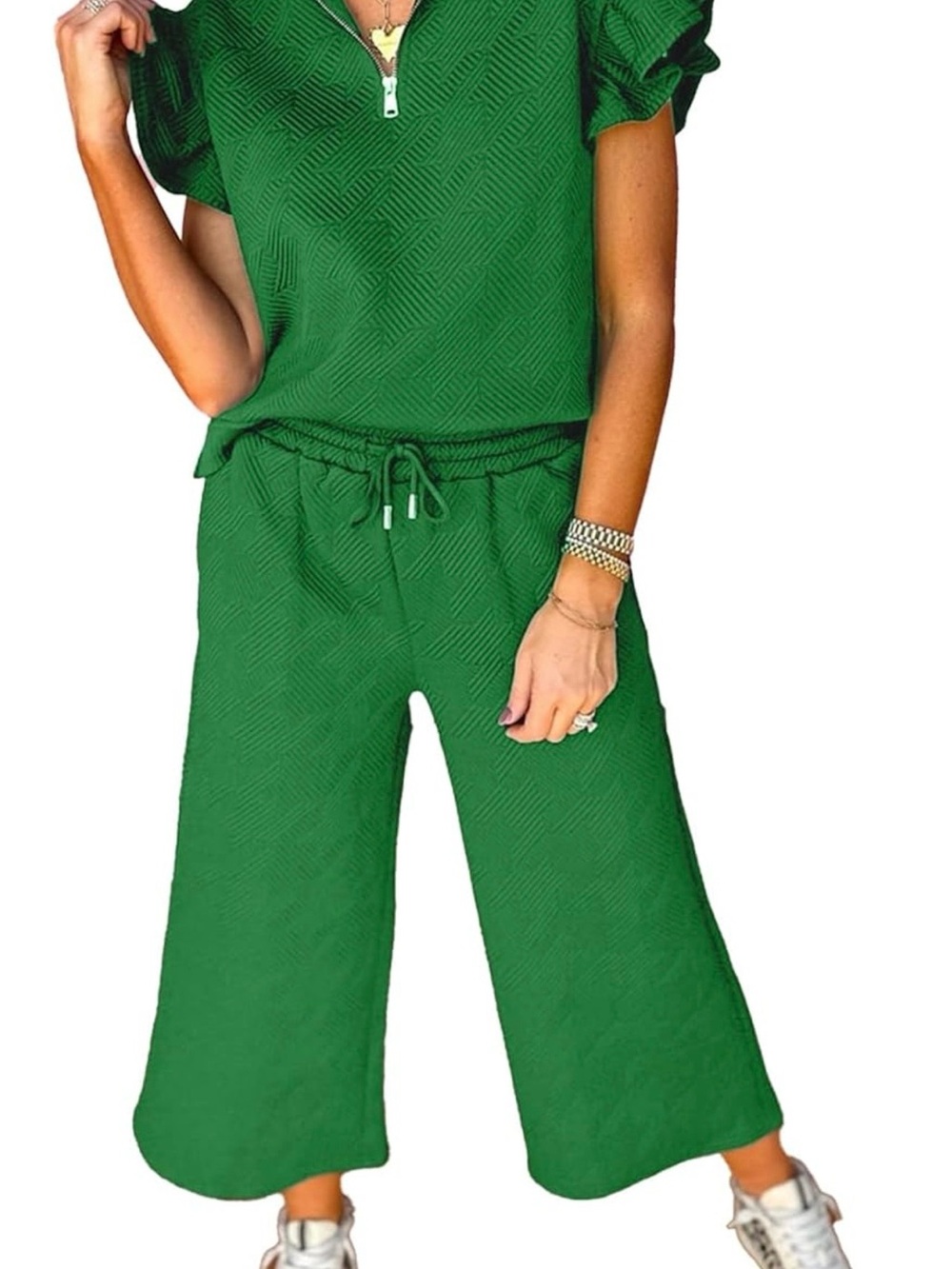 Wide-Leg Green Drawstring  2 Piece